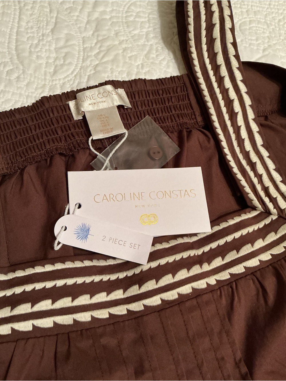 Caroline Constas Brown w/Embroidered Trim 2-Piece Shorts & Tank Set, Large NWT - Picture 2 of 16
